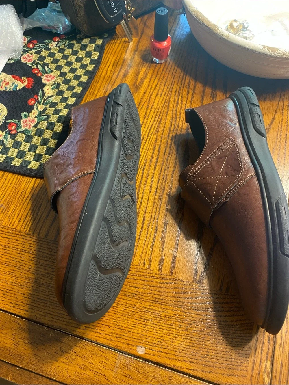 CLOHOO Brown Leather Moccasin Loafers Men's 8 8.5 Slip On Driving Shoes W8406